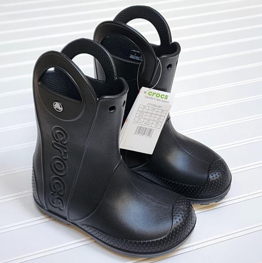 NWT Crocs Kids Black Handle It Rain Boots Size 1 Kids